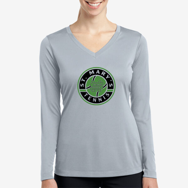 St. Mary's Tennis Ladies Long Sleeve PosiCharge Competitor V Neck Tee Thumbnail